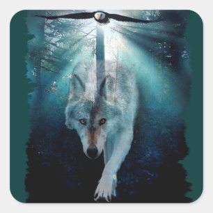 Wolf & Eagle Clans Wildlife Art Quadratischer Aufkleber