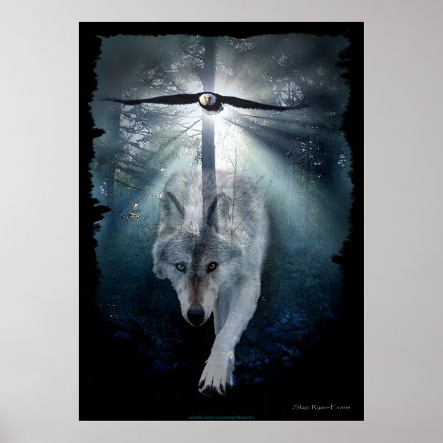 Wolf, Eagle & Forest Wildlife Art Poster (Vorne)