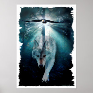 Wolf & Eagle Wildlife Art Poster