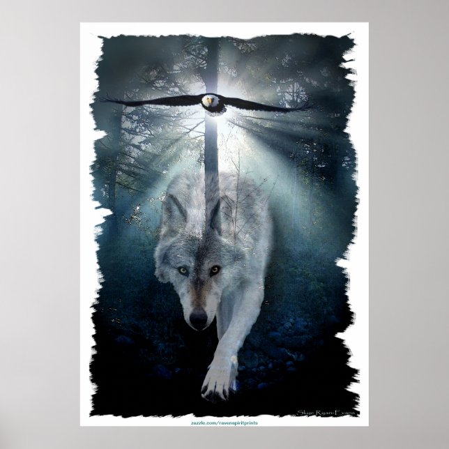 Wolf & Eagle Wildlife Art Poster (Vorne)