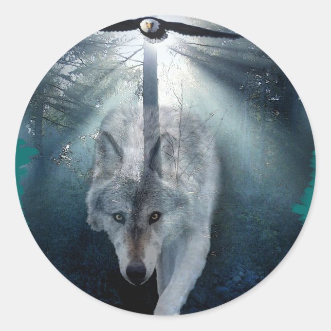WOLF & EAGLE Wildlife Series Runder Aufkleber (Vorderseite)