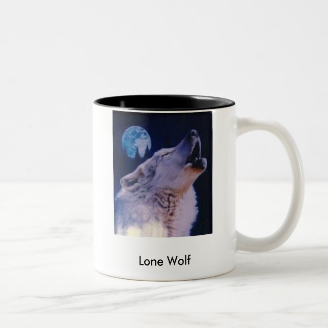 Wolf, einsamer Wolf Zweifarbige Tasse (Rechts)