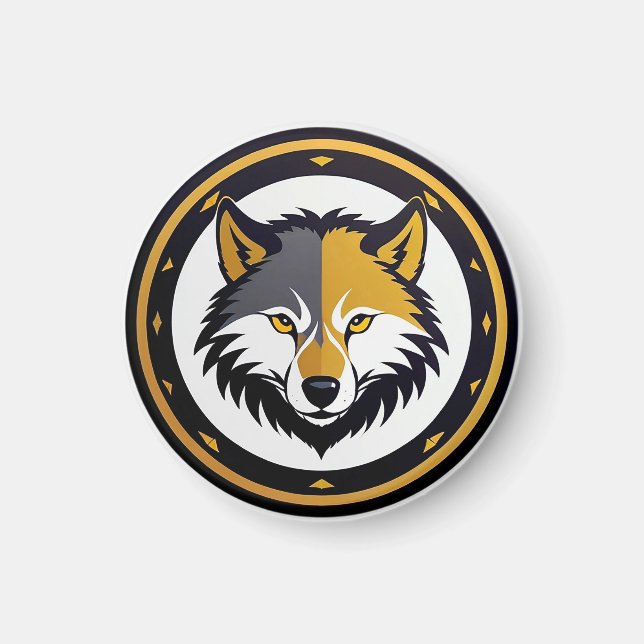 Wolf-Emblem-Logo mit goldenem Kreis Magnet (Vorne)