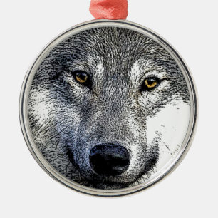 Wolf Eyes Artwork Silbernes Ornament