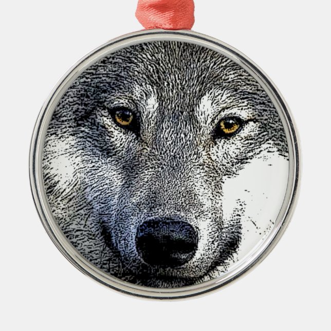 Wolf Eyes Artwork Silbernes Ornament (Vorne)