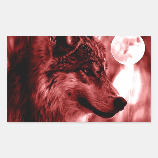 Wolf Eyes & Moon Rechteckiger Aufkleber (Vorderseite)