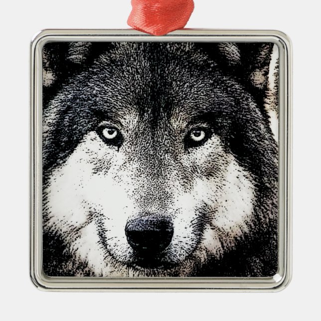 Wolf Eyes Silbernes Ornament (Vorne)