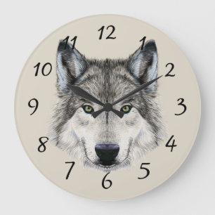 Wolf face design große wanduhr