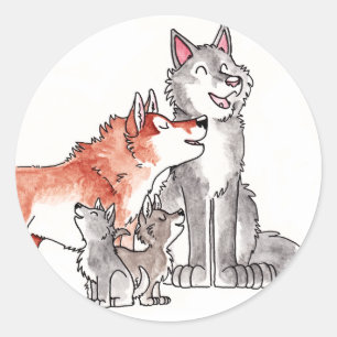 Wolf-Familien-Aufkleber Runder Aufkleber