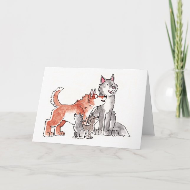Wolf-Familien-Gruß-Karte Karte (Vorderseite)
