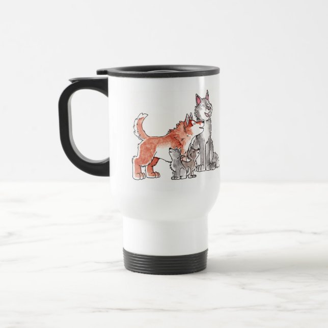 Wolf-Familien-Reise-Tasse Reisebecher (Links)