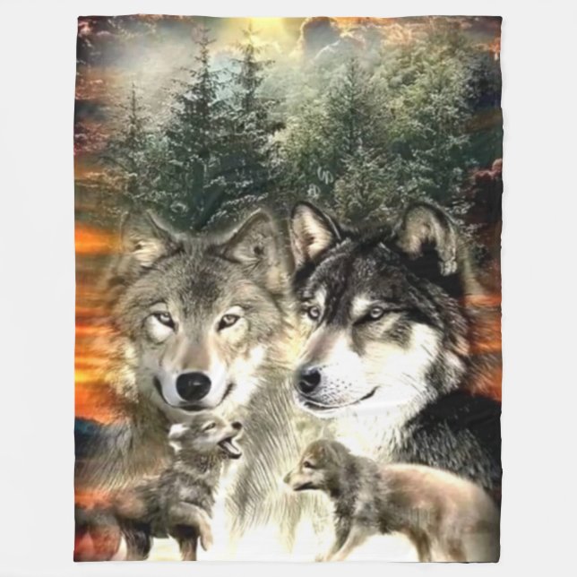 WOLF FAMILY FLEECEDECKE (Vorderseite)