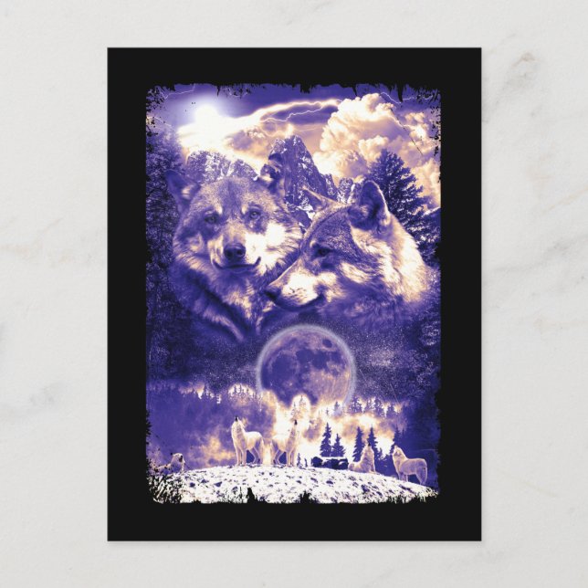 Wolf Family Howling Wolves Winter Mountains Postkarte (Vorderseite)