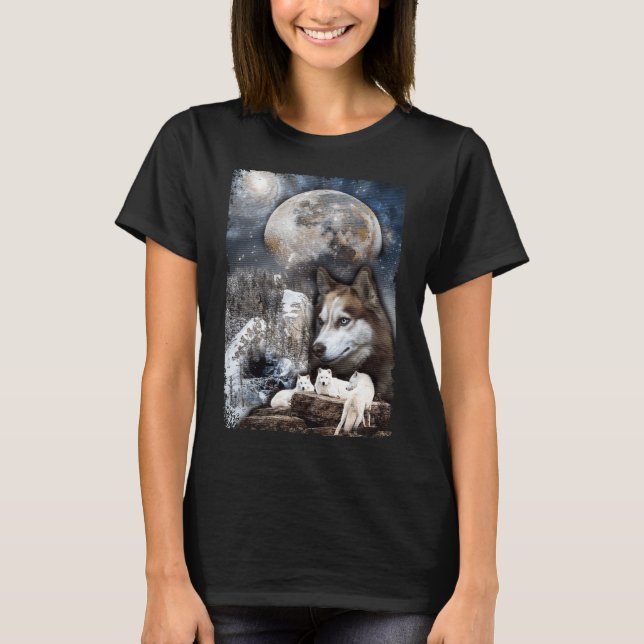 Wolf Family Moon Winter Mountain Wolves T-Shirt (Vorderseite)