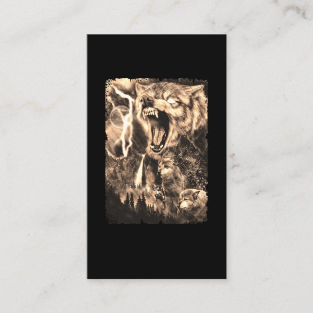 Wolf Family Mountains Moon Wolves Forest Visitenkarte (Vorderseite)