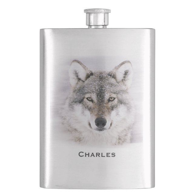 Wolf Farbe Farbe Custom Flask Flachmann (Vorderseite)