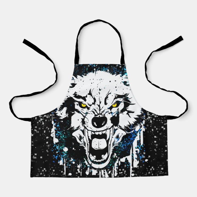 Wolf | Farbiger Wolf Zeichnend | Dunkelblau Schürze (Vorderseite)