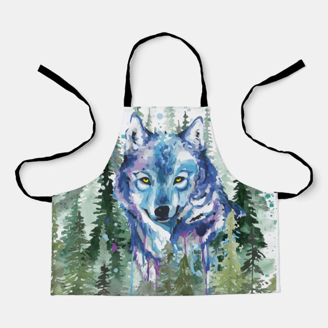 Wolf | Farbiger Wolf Zeichnend | Wasserfarbe Schürze (Vorderseite)