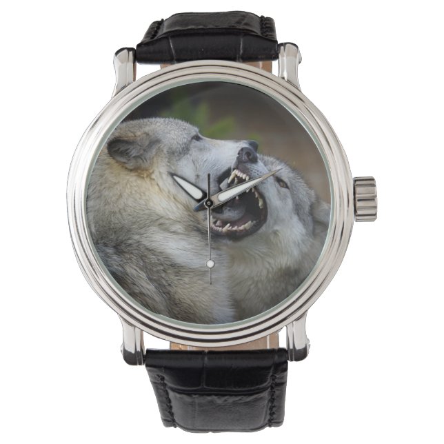 Wolf Fight Armbanduhr (Vorderseite)
