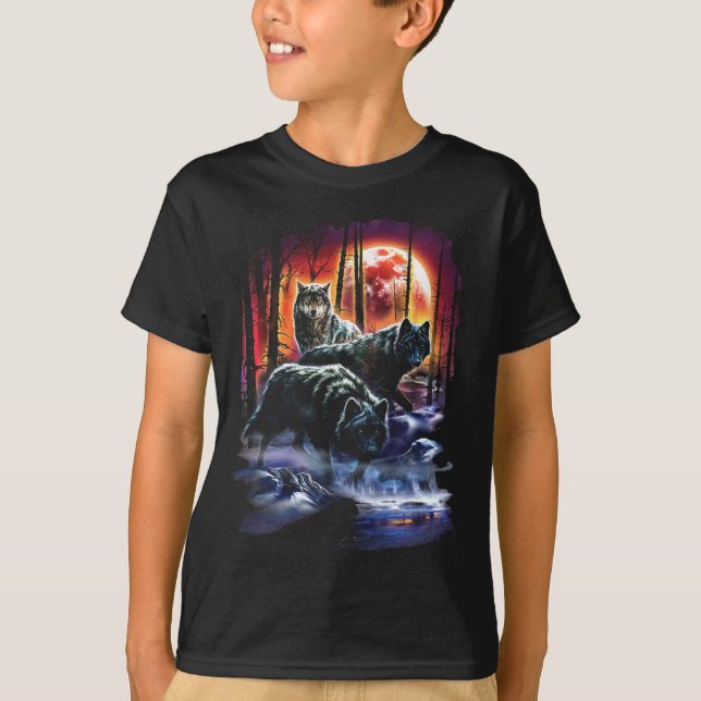 Wolf Fire Ice Wolves Family Moon Animal Hund Loyal T-Shirt (Vorderseite)