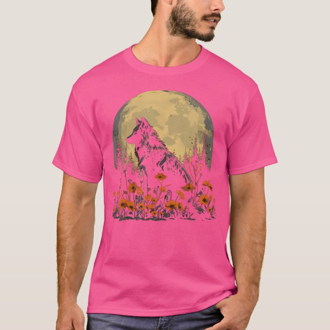 Wolf Floral Full Moon Wolves Blume T-Shirt (Vorderseite)