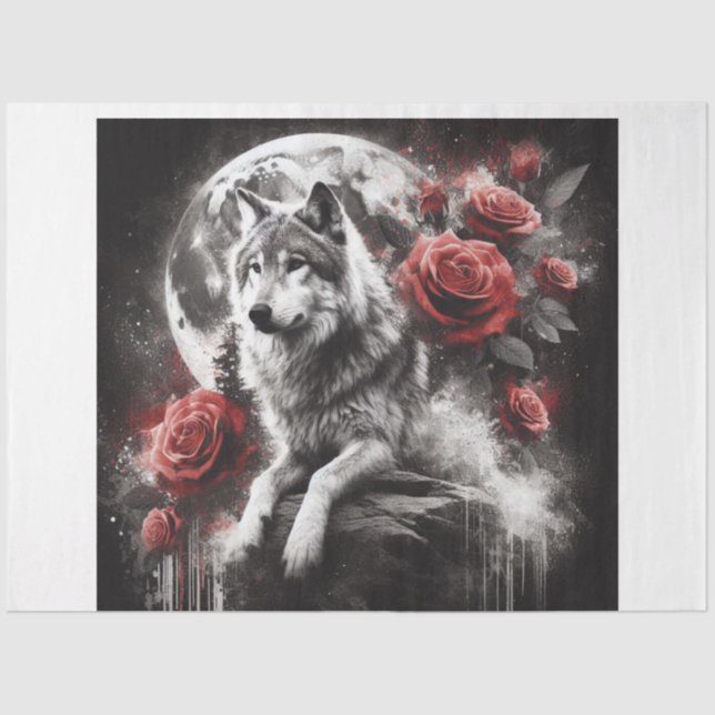 Wolf Floral Moon Seidenpapier (Vorderseite)