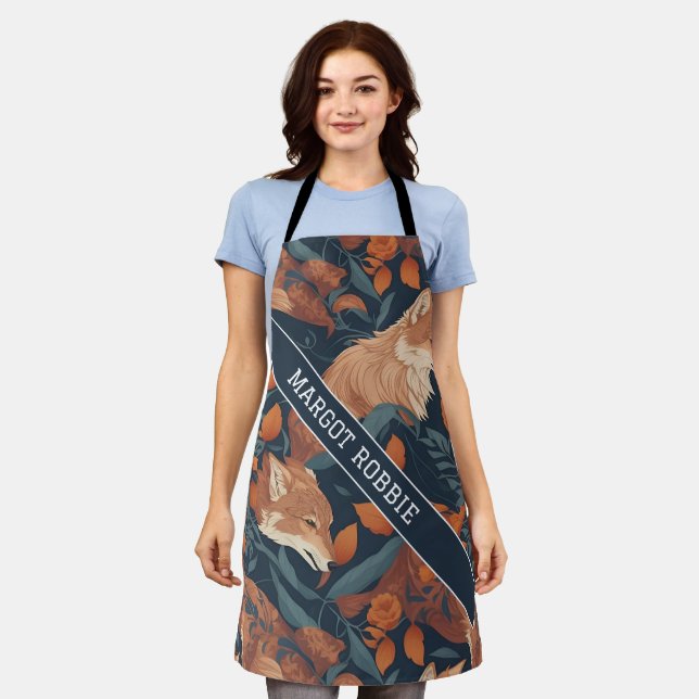 Wolf Floral Personalisiertes Muster Schürze (Getragen)