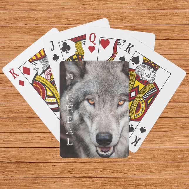 Wolf Foto Personalisierter Name Spielkarten (Von Creator hochgeladen)