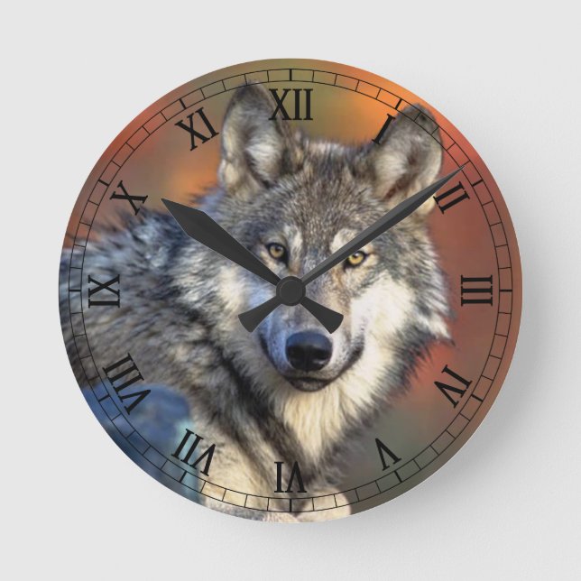 Wolf-Fotografie Runde Wanduhr (Vorderseite)