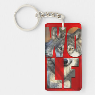 Wolf Fotografy Wildlife Nature Red Typografy Schlüsselanhänger