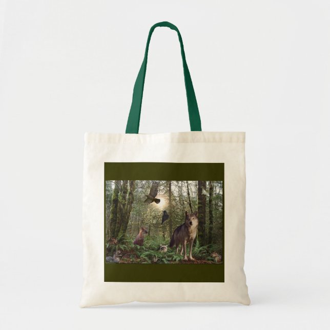Wolf, Fox, Hawk, Waldtiere, Wildlife Art Bag Tragetasche (Vorne)