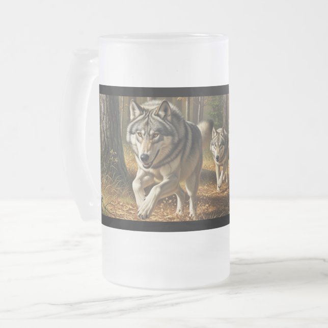 Wolf Frosted Glass Mug style 1 (Devant gauche)