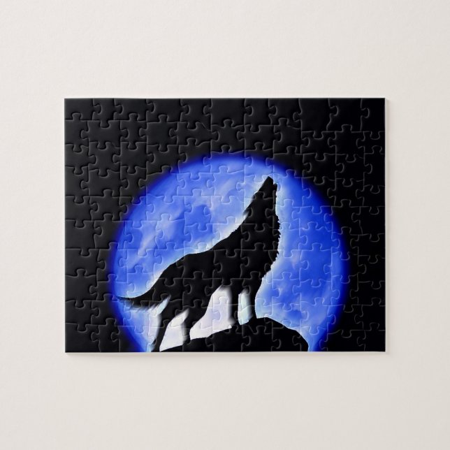 Wolf Fullmoon & Blue Night - Wilde Tiere Art (Horizontal)