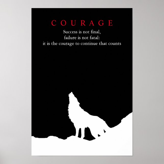 Wolf Fullmoon Night Motivierend Courage Poster (Vorne)