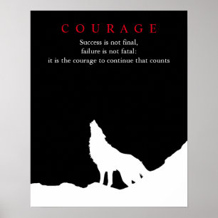 Wolf Fullmoon Night Motivierend Courage Poster