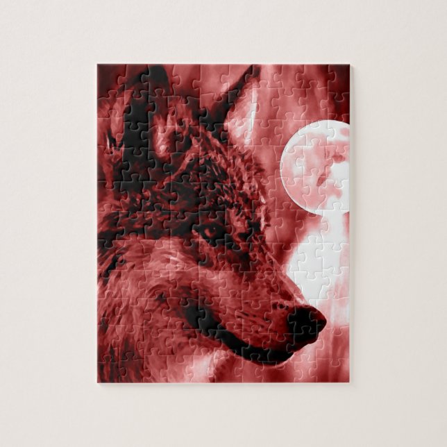 Wolf Fullmoon & Red Night - Wilde Tiere Kunst (Vertikal)