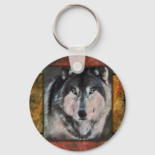 Wolf Gerahmt Schlüsselanhänger (Vorderseite)