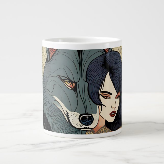 Wolf Geschenk Frau Jugendstil Russland Ornament Jumbo-Tasse (Vorderseite)