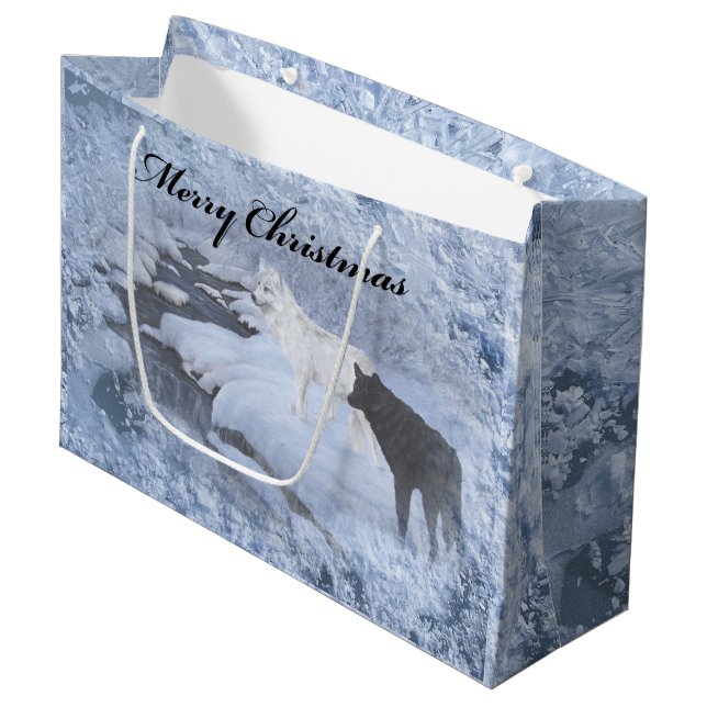 Wolf-Geschenk-Tasche - groß, glatt Große Geschenktüte (Vorderseite Schrägansicht)