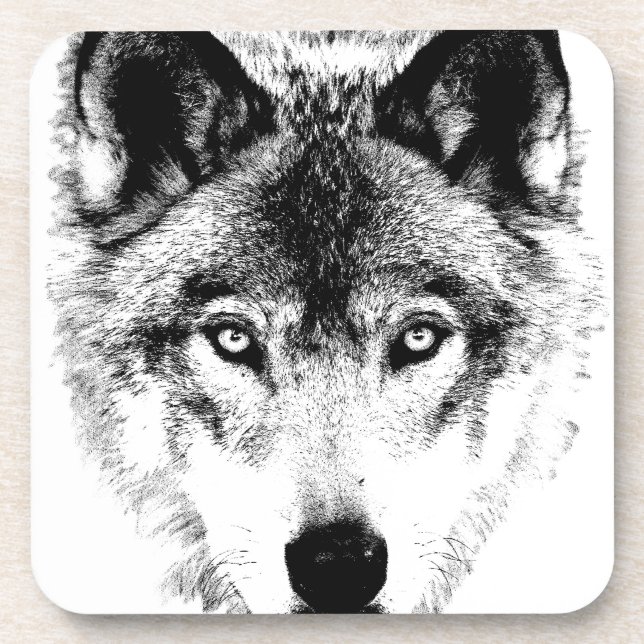 Wolf-Gesicht. Digital-Tier-Bild Getränkeuntersetzer (Vorderseite)