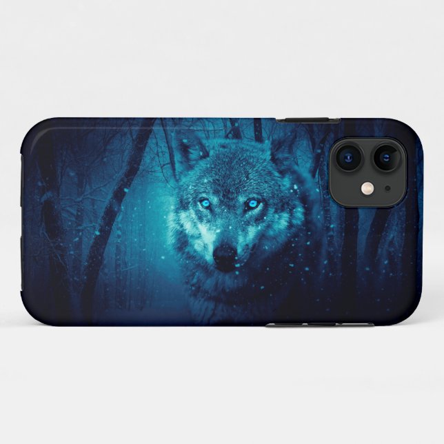 Wolf Gesicht im dunklen Fantasy-Wald Case-Mate iPhone Hülle (Rückseite (Horizontal))