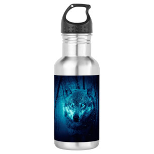 Wolf Gesicht im dunklen Fantasy-Wald Edelstahlflasche