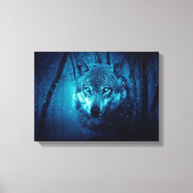 Wolf Gesicht im dunklen Fantasy-Wald Leinwanddruck (Vorderseite)