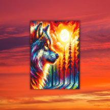 Wolf Gesicht mit Sonne & Wald |