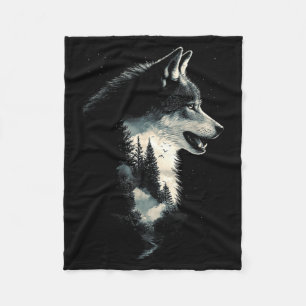 Wolf-Gesicht Wald Natur Tiere Heulender Vogel Vint Fleecedecke