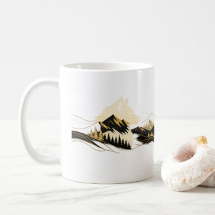 Wolf Golden Line Art Bergszene Tasse