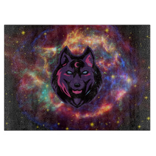 Wolf-Grafik, lila kosmischer Hintergrund Schneidebrett