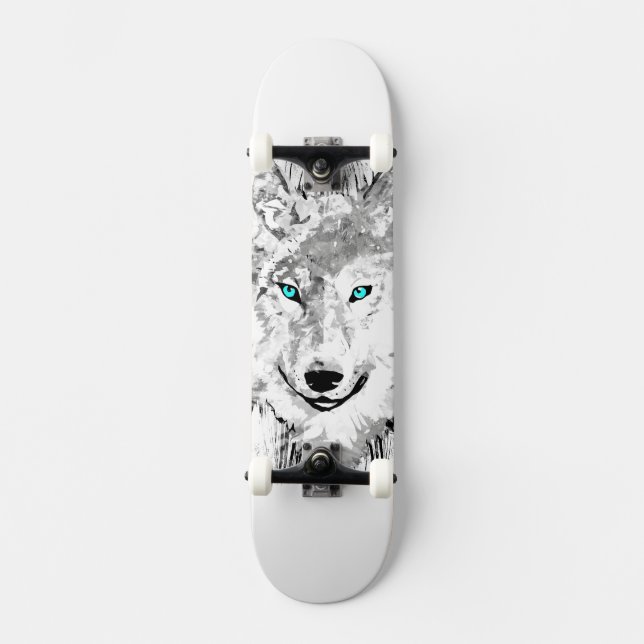 Wolf | Grauer Wolf Zeichnend | Wolf Skateboard (Vorderseite)