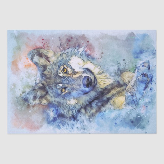 Wolf Gray Hunter Watercolor Seidenpapier (Vorderseite)
