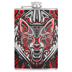 Wolf-Haida-Stammes-Totem-Design Flachmann
